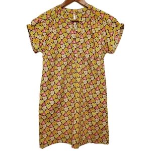 Uncle Frank Retro Flower Print Short Sleeve Dress 70's Style Size S / M Cotton